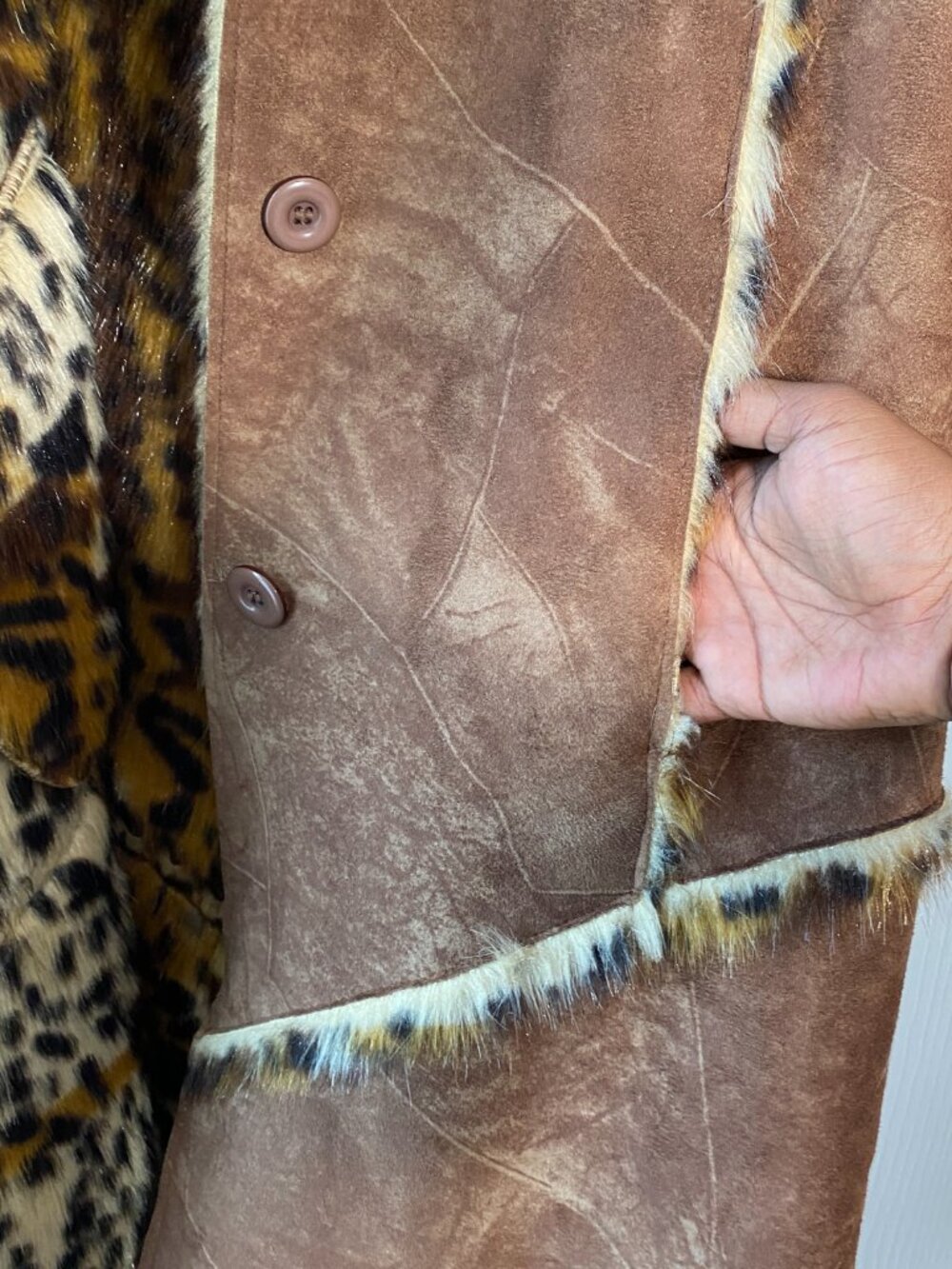 Style by Midnight Velvet | Leopard Fur Trim Maxi Coat | Size M - Picture 5 of 8